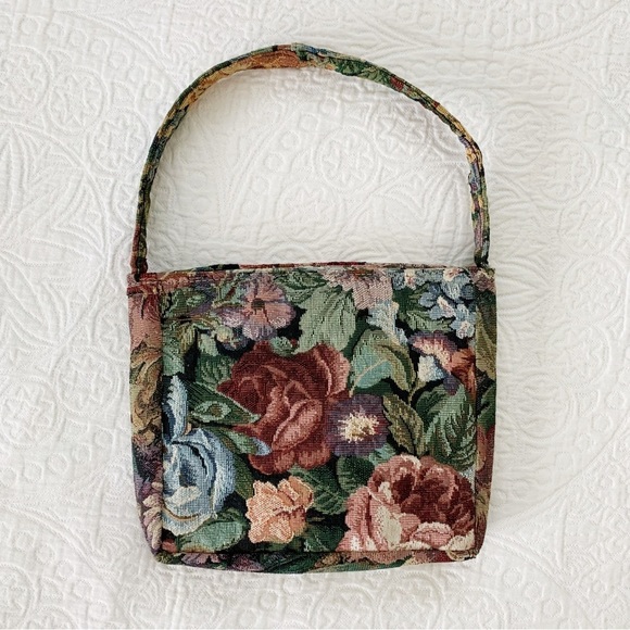 Handmade Upcycled Tapestry Textile Handbag, Vintage Floral - Picture 1 of 5